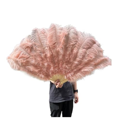 MKLHAVB Großer 13-Knochen-Fuffly-Feder-Fächer, 100 cm, 130 cm, rosafarbener Handfeder-Fächer for Hochzeit, Party, Bühnenauftritt, Requisiten(25 Leather pink,100CM leftRight 2PC) von MKLHAVB