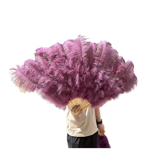 MKLHAVB Großer 13-Knochen-Fuffly-Feder-Fächer, 100 cm, 130 cm, rosafarbener Handfeder-Fächer for Hochzeit, Party, Bühnenauftritt, Requisiten(44purple,Left Hand 130CM) von MKLHAVB