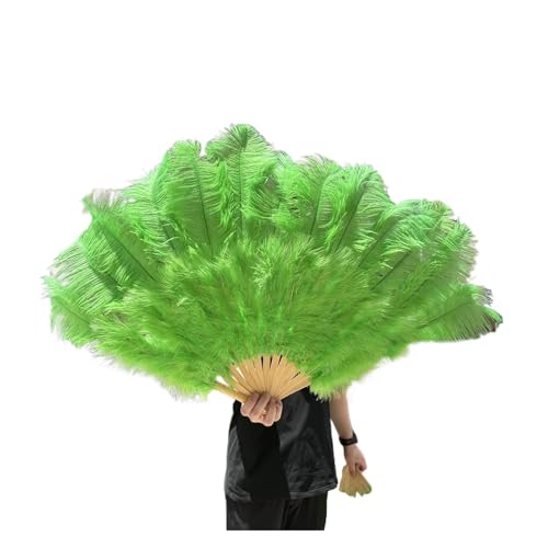 MKLHAVB Großer 13-Knochen-Fuffly-Feder-Fächer, 100 cm, 130 cm, rosafarbener Handfeder-Fächer for Hochzeit, Party, Bühnenauftritt, Requisiten(Apple Green,Left Hand 130CM) von MKLHAVB