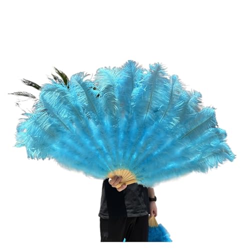 MKLHAVB Großer 13-Knochen-Fuffly-Feder-Fächer, 100 cm, 130 cm, rosafarbener Handfeder-Fächer for Hochzeit, Party, Bühnenauftritt, Requisiten(Blue,100CM leftRight 2PC) von MKLHAVB
