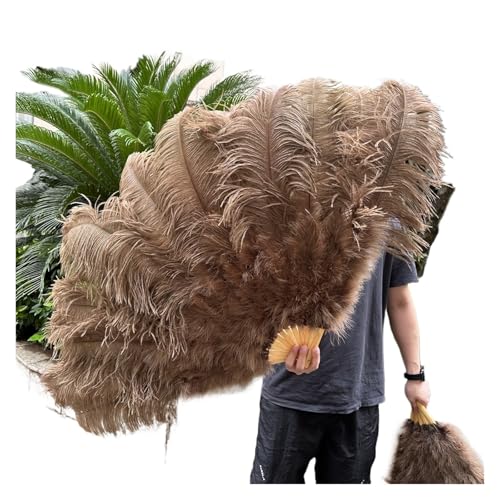 MKLHAVB Großer 13-Knochen-Fuffly-Feder-Fächer, 100 cm, 130 cm, rosafarbener Handfeder-Fächer for Hochzeit, Party, Bühnenauftritt, Requisiten(Coffee,Left Hand 130CM) von MKLHAVB