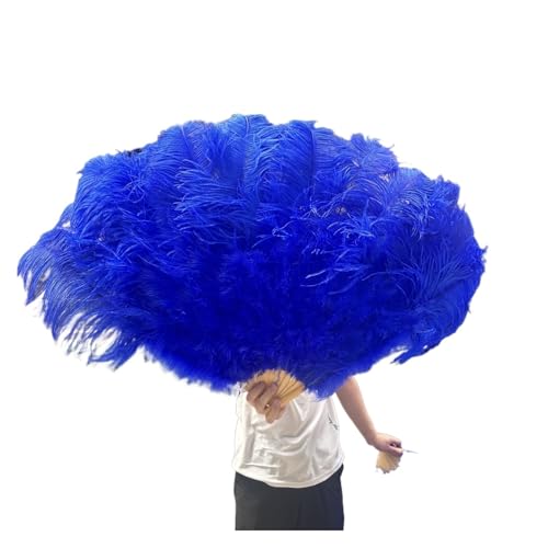 MKLHAVB Großer 13-Knochen-Fuffly-Feder-Fächer, 100 cm, 130 cm, rosafarbener Handfeder-Fächer for Hochzeit, Party, Bühnenauftritt, Requisiten(Dark Blue,100CM leftRight 2PC) von MKLHAVB