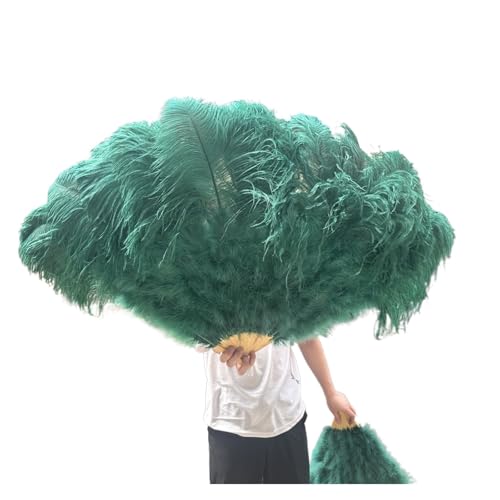 MKLHAVB Großer 13-Knochen-Fuffly-Feder-Fächer, 100 cm, 130 cm, rosafarbener Handfeder-Fächer for Hochzeit, Party, Bühnenauftritt, Requisiten(Dark Green,Right Hand 130CM) von MKLHAVB