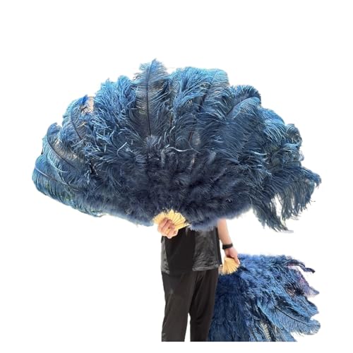 MKLHAVB Großer 13-Knochen-Fuffly-Feder-Fächer, 100 cm, 130 cm, rosafarbener Handfeder-Fächer for Hochzeit, Party, Bühnenauftritt, Requisiten(Deep Blue,100CM leftRight 2PC) von MKLHAVB