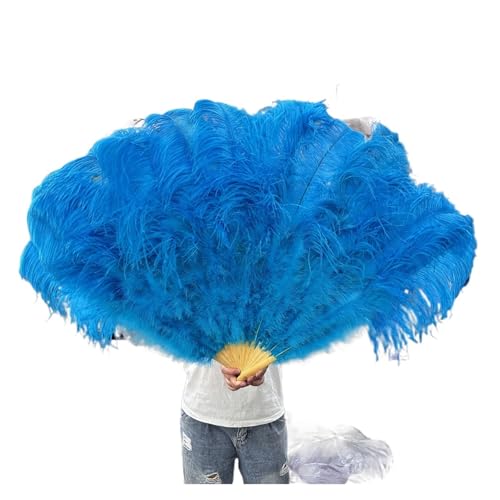 MKLHAVB Großer 13-Knochen-Fuffly-Feder-Fächer, 100 cm, 130 cm, rosafarbener Handfeder-Fächer for Hochzeit, Party, Bühnenauftritt, Requisiten(Light Blue,100CM leftRight 2PC) von MKLHAVB