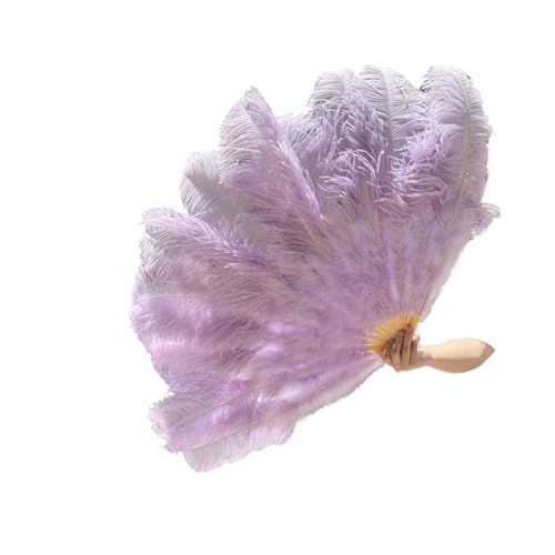 MKLHAVB Großer 13-Knochen-Fuffly-Feder-Fächer, 100 cm, 130 cm, rosafarbener Handfeder-Fächer for Hochzeit, Party, Bühnenauftritt, Requisiten(Light Purple,Left Hand 130CM) von MKLHAVB