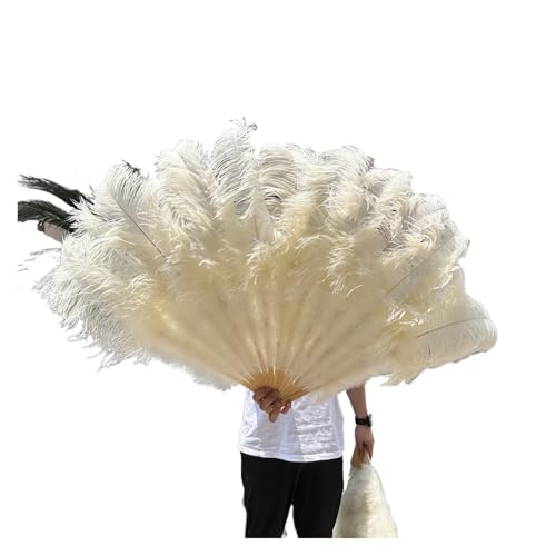MKLHAVB Großer 13-Knochen-Fuffly-Feder-Fächer, 100 cm, 130 cm, rosafarbener Handfeder-Fächer for Hochzeit, Party, Bühnenauftritt, Requisiten(Light Yellow,Right Hand 130CM) von MKLHAVB