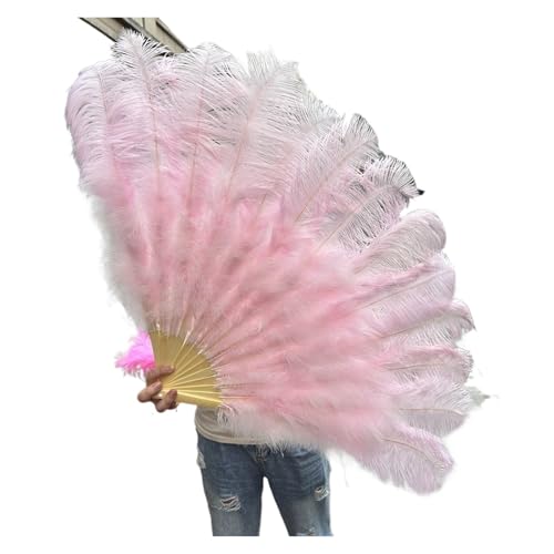 MKLHAVB Großer 13-Knochen-Fuffly-Feder-Fächer, 100 cm, 130 cm, rosafarbener Handfeder-Fächer for Hochzeit, Party, Bühnenauftritt, Requisiten(Light pink,Right Hand 130CM) von MKLHAVB
