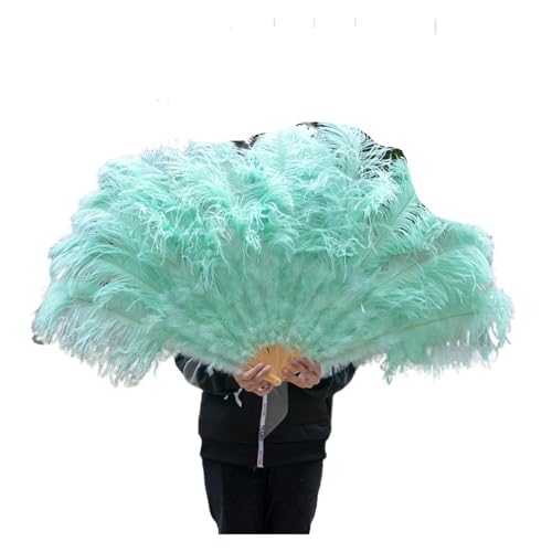 MKLHAVB Großer 13-Knochen-Fuffly-Feder-Fächer, 100 cm, 130 cm, rosafarbener Handfeder-Fächer for Hochzeit, Party, Bühnenauftritt, Requisiten(Mint Green,Left Hand 130CM) von MKLHAVB