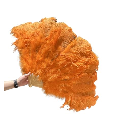 MKLHAVB Großer 13-Knochen-Fuffly-Feder-Fächer, 100 cm, 130 cm, rosafarbener Handfeder-Fächer for Hochzeit, Party, Bühnenauftritt, Requisiten(Orange,Right Hand 130CM) von MKLHAVB