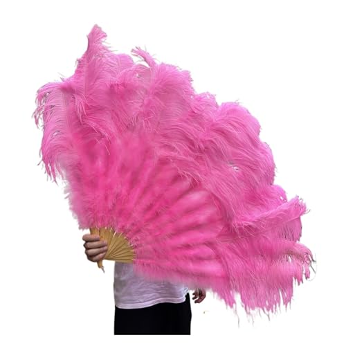 MKLHAVB Großer 13-Knochen-Fuffly-Feder-Fächer, 100 cm, 130 cm, rosafarbener Handfeder-Fächer for Hochzeit, Party, Bühnenauftritt, Requisiten(Pink,Right Hand 130CM) von MKLHAVB