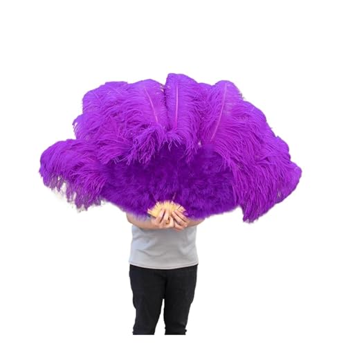 MKLHAVB Großer 13-Knochen-Fuffly-Feder-Fächer, 100 cm, 130 cm, rosafarbener Handfeder-Fächer for Hochzeit, Party, Bühnenauftritt, Requisiten(Purple,Left Hand 130CM) von MKLHAVB
