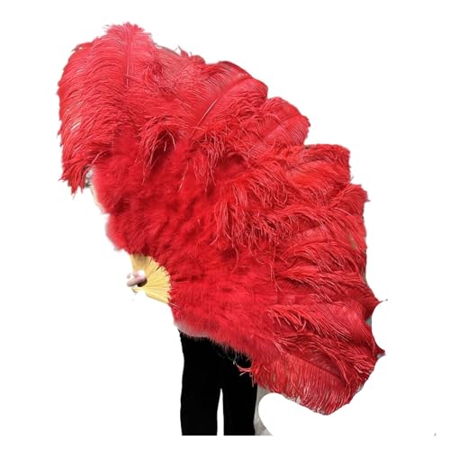 MKLHAVB Großer 13-Knochen-Fuffly-Feder-Fächer, 100 cm, 130 cm, rosafarbener Handfeder-Fächer for Hochzeit, Party, Bühnenauftritt, Requisiten(Red,Left Hand 130CM) von MKLHAVB