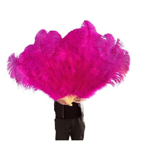 MKLHAVB Großer 13-Knochen-Fuffly-Feder-Fächer, 100 cm, 130 cm, rosafarbener Handfeder-Fächer for Hochzeit, Party, Bühnenauftritt, Requisiten(Rose,Right Hand 130CM) von MKLHAVB