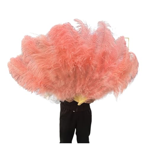 MKLHAVB Großer 13-Knochen-Fuffly-Feder-Fächer, 100 cm, 130 cm, rosafarbener Handfeder-Fächer for Hochzeit, Party, Bühnenauftritt, Requisiten(Shrimp Pink,Left Hand 130CM) von MKLHAVB