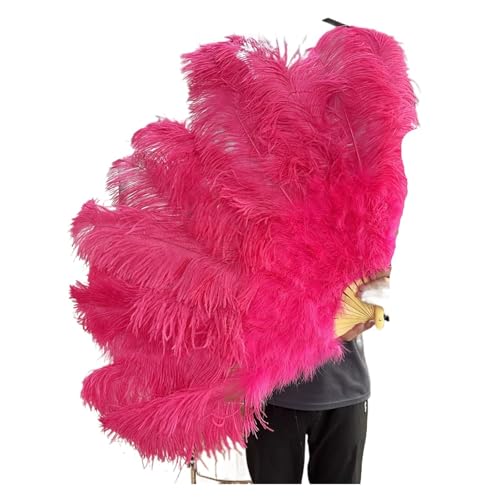 MKLHAVB Großer 13-Knochen-Fuffly-Feder-Fächer, 100 cm, 130 cm, rosafarbener Handfeder-Fächer for Hochzeit, Party, Bühnenauftritt, Requisiten(Watermelon Red,Left Hand 130CM) von MKLHAVB