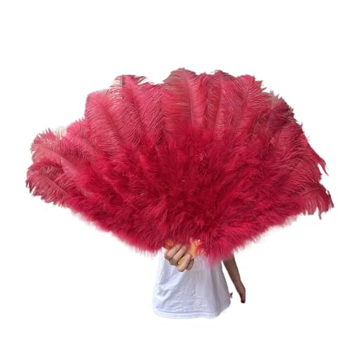 MKLHAVB Großer 13-Knochen-Fuffly-Feder-Fächer, 100 cm, 130 cm, rosafarbener Handfeder-Fächer for Hochzeit, Party, Bühnenauftritt, Requisiten(Wine red,Left Hand 130CM) von MKLHAVB