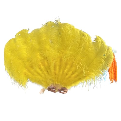 MKLHAVB Großer 13-Knochen-Fuffly-Feder-Fächer, 100 cm, 130 cm, rosafarbener Handfeder-Fächer for Hochzeit, Party, Bühnenauftritt, Requisiten(Yellow,Left Hand 130CM) von MKLHAVB
