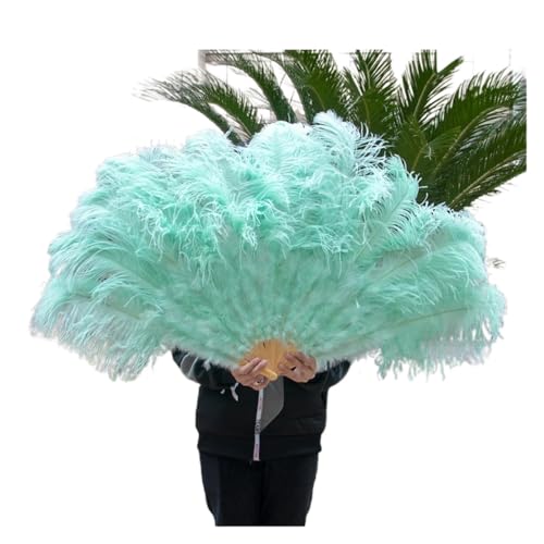 MKLHAVB Großer Feder-Fächer, Hochzeit, Karneval, Feier, Bauchtanz-Show, DIY-Dekoration, rosa Federn-Fächer, 13 Knochen(Green,130CM Left Hand) von MKLHAVB