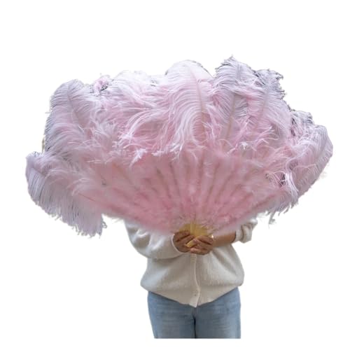 MKLHAVB Großer Feder-Fächer, Hochzeit, Karneval, Feier, Bauchtanz-Show, DIY-Dekoration, rosa Federn-Fächer, 13 Knochen(Light pink,130CM Left Hand) von MKLHAVB