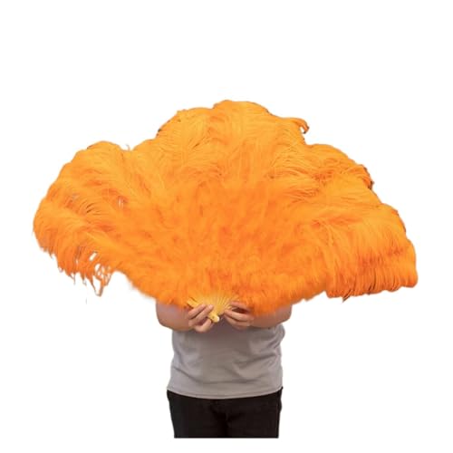MKLHAVB Großer Feder-Fächer, Hochzeit, Karneval, Feier, Bauchtanz-Show, DIY-Dekoration, rosa Federn-Fächer, 13 Knochen(Orange,130CM Left Hand) von MKLHAVB