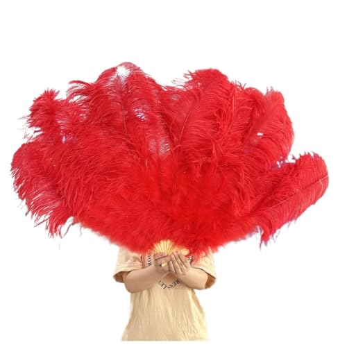 MKLHAVB Großer Feder-Fächer, Hochzeit, Karneval, Feier, Bauchtanz-Show, DIY-Dekoration, rosa Federn-Fächer, 13 Knochen(Red,130CM Left Hand) von MKLHAVB