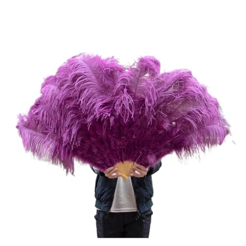 MKLHAVB Großer Feder-Fächer, Hochzeit, Karneval, Feier, Bauchtanz-Show, DIY-Dekoration, rosa Federn-Fächer, 13 Knochen(Sauce Purple,100cm (A Pair)) von MKLHAVB