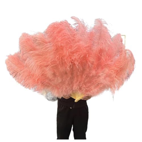 MKLHAVB Großer Feder-Fächer, Hochzeit, Karneval, Feier, Bauchtanz-Show, DIY-Dekoration, rosa Federn-Fächer, 13 Knochen(Shrimp Pink,100cm (A Pair)) von MKLHAVB