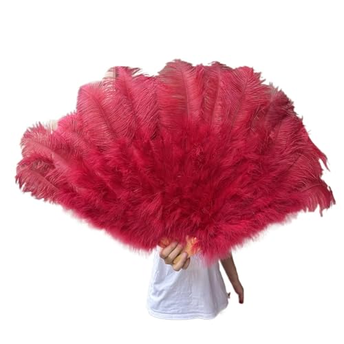 MKLHAVB Großer Federn-Fächer, 13 Knochen, 100 cm, 130 cm, Handfaltfächer for Party, Karneval, Tanz, Performance, Dekoration(07 Wine Red,100CM 2PCS) von MKLHAVB
