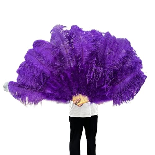 MKLHAVB Großer Federn-Fächer, 13 Knochen, 100 cm, 130 cm, Handfaltfächer for Party, Karneval, Tanz, Performance, Dekoration(15 Purple,130CM 1PCS) von MKLHAVB
