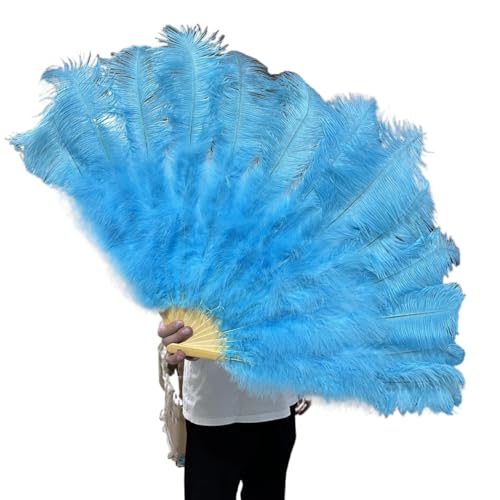 MKLHAVB Großer Federn-Fächer, 13 Knochen, 100 cm, 130 cm, Handfaltfächer for Party, Karneval, Tanz, Performance, Dekoration(28 Sky Blue,130CM 2PCS) von MKLHAVB