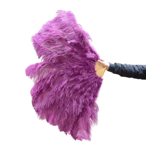 MKLHAVB Großer Federn-Fächer, 13 Knochen, 100 cm, 130 cm, Handfaltfächer for Party, Karneval, Tanz, Performance, Dekoration(44 Reddish Purple,100CM 2PCS) von MKLHAVB
