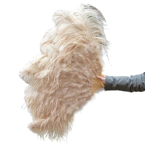 MKLHAVB Großer Federn-Fächer, 13 Knochen, 100 cm, 130 cm, Handfaltfächer for Party, Karneval, Tanz, Performance, Dekoration(47 Drak Khaki,100CM 2PCS) von MKLHAVB