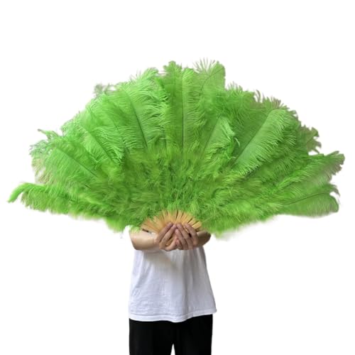 MKLHAVB Großer Federn-Fächer, 13 Knochen, 100 cm, 130 cm, Handfaltfächer for Party, Karneval, Tanz, Performance, Dekoration(Apple Green,100CM 2PCS) von MKLHAVB