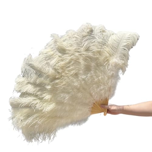 MKLHAVB Großer Federn-Fächer, 13 Knochen, 100 cm, 130 cm, Handfaltfächer for Party, Karneval, Tanz, Performance, Dekoration(Beige,100CM 2PCS) von MKLHAVB