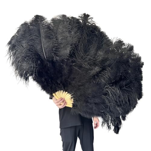 MKLHAVB Großer Federn-Fächer, 13 Knochen, 100 cm, 130 cm, Handfaltfächer for Party, Karneval, Tanz, Performance, Dekoration(Black,130CM 2PCS) von MKLHAVB