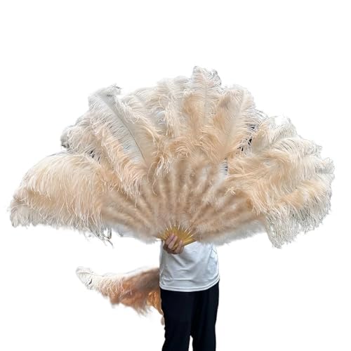 MKLHAVB Großer Federn-Fächer, 13 Knochen, 100 cm, 130 cm, Handfaltfächer for Party, Karneval, Tanz, Performance, Dekoration(Champagne,130CM 1PCS) von MKLHAVB