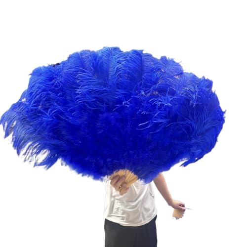 MKLHAVB Großer Federn-Fächer, 13 Knochen, 100 cm, 130 cm, Handfaltfächer for Party, Karneval, Tanz, Performance, Dekoration(Dark Blue,100CM 2PCS) von MKLHAVB