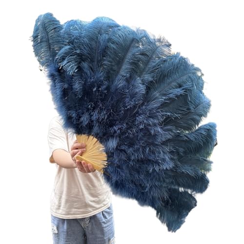 MKLHAVB Großer Federn-Fächer, 13 Knochen, 100 cm, 130 cm, Handfaltfächer for Party, Karneval, Tanz, Performance, Dekoration(Deep Blue,130CM 2PCS) von MKLHAVB