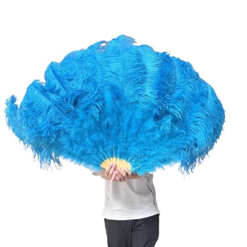 MKLHAVB Großer Federn-Fächer, 13 Knochen, 100 cm, 130 cm, Handfaltfächer for Party, Karneval, Tanz, Performance, Dekoration(Light Blue,130CM 2PCS) von MKLHAVB