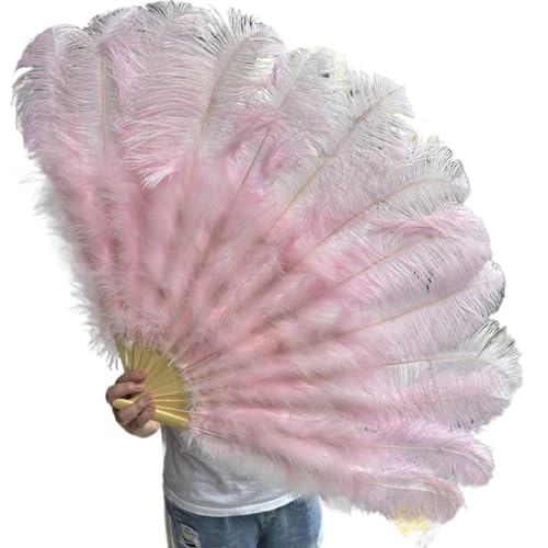 MKLHAVB Großer Federn-Fächer, 13 Knochen, 100 cm, 130 cm, Handfaltfächer for Party, Karneval, Tanz, Performance, Dekoration(Light Pink,100CM 2PCS) von MKLHAVB