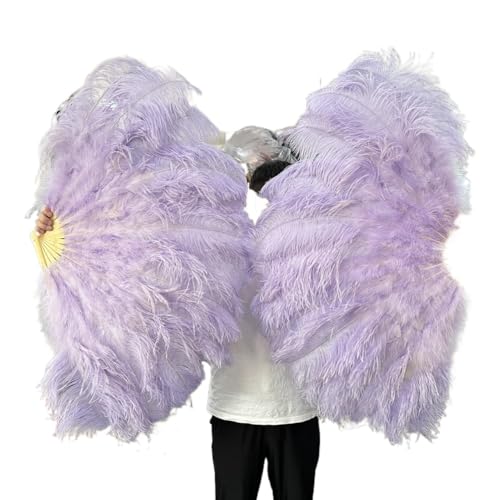 MKLHAVB Großer Federn-Fächer, 13 Knochen, 100 cm, 130 cm, Handfaltfächer for Party, Karneval, Tanz, Performance, Dekoration(Little pink,130CM 1PCS) von MKLHAVB