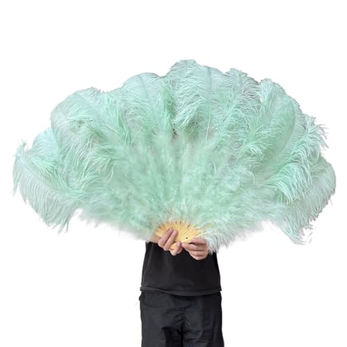 MKLHAVB Großer Federn-Fächer, 13 Knochen, 100 cm, 130 cm, Handfaltfächer for Party, Karneval, Tanz, Performance, Dekoration(Mint Green,130CM 2PCS) von MKLHAVB