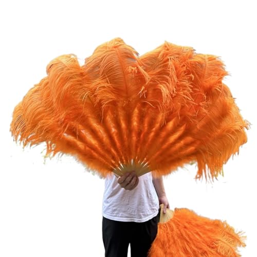 MKLHAVB Großer Federn-Fächer, 13 Knochen, 100 cm, 130 cm, Handfaltfächer for Party, Karneval, Tanz, Performance, Dekoration(Orange,130CM 2PCS) von MKLHAVB