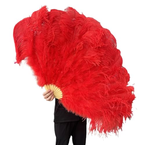MKLHAVB Großer Federn-Fächer, 13 Knochen, 100 cm, 130 cm, Handfaltfächer for Party, Karneval, Tanz, Performance, Dekoration(Red,130CM 1PCS) von MKLHAVB