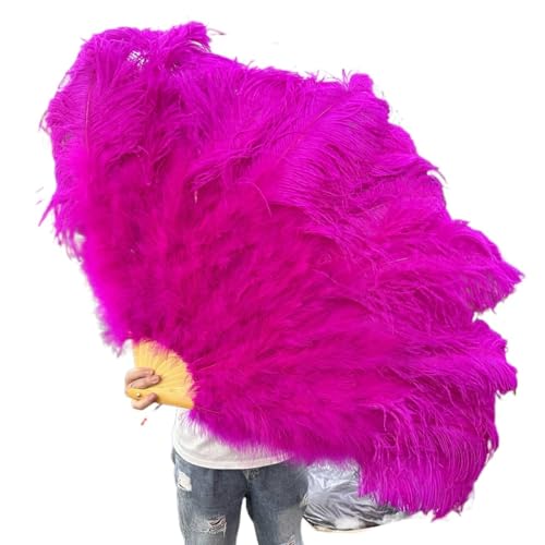 MKLHAVB Großer Federn-Fächer, 13 Knochen, 100 cm, 130 cm, Handfaltfächer for Party, Karneval, Tanz, Performance, Dekoration(Rose Red,130CM 1PCS) von MKLHAVB