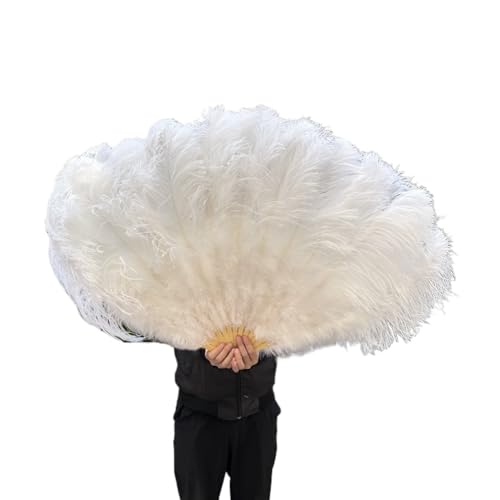 MKLHAVB Großer Federn-Fächer, 13 Knochen, 100 cm, 130 cm, Handfaltfächer for Party, Karneval, Tanz, Performance, Dekoration(White,130CM 2PCS) von MKLHAVB