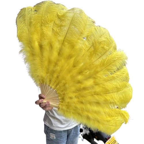 MKLHAVB Großer Federn-Fächer, 13 Knochen, 100 cm, 130 cm, Handfaltfächer for Party, Karneval, Tanz, Performance, Dekoration(Yellow,130CM 1PCS) von MKLHAVB