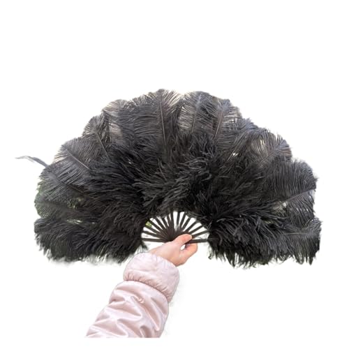 MKLHAVB Natürlicher weißer Federfächer, 70 cm, 15 Knochen, Tänzer-Haltefächer for Hochzeit, Karneval, Party, Aufführungszubehör, Plumas-Handwerk(Black,1PCS 70cmx40cm Right) von MKLHAVB