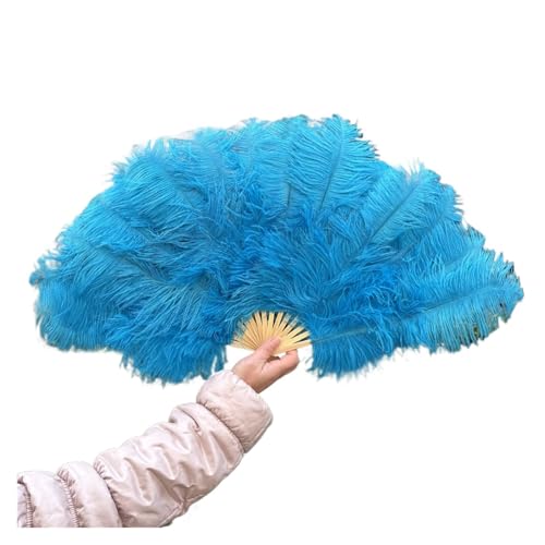 MKLHAVB Natürlicher weißer Federfächer, 70 cm, 15 Knochen, Tänzer-Haltefächer for Hochzeit, Karneval, Party, Aufführungszubehör, Plumas-Handwerk(Blue,1 PCS 70cmx40cm Left) von MKLHAVB